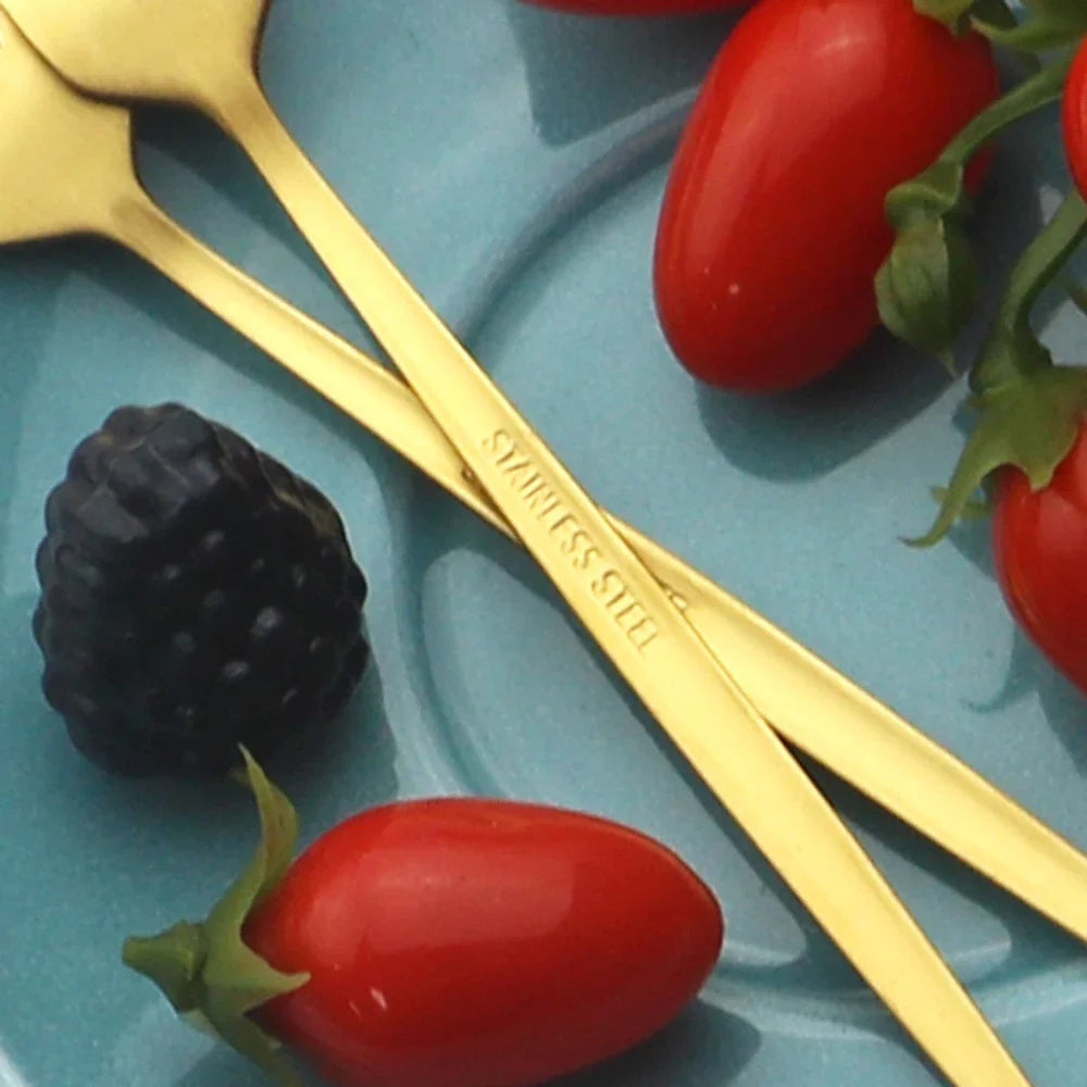 6Pcs Stainless Steel Matte Cake Fork Set &ndash; Elegant Gold Tableware