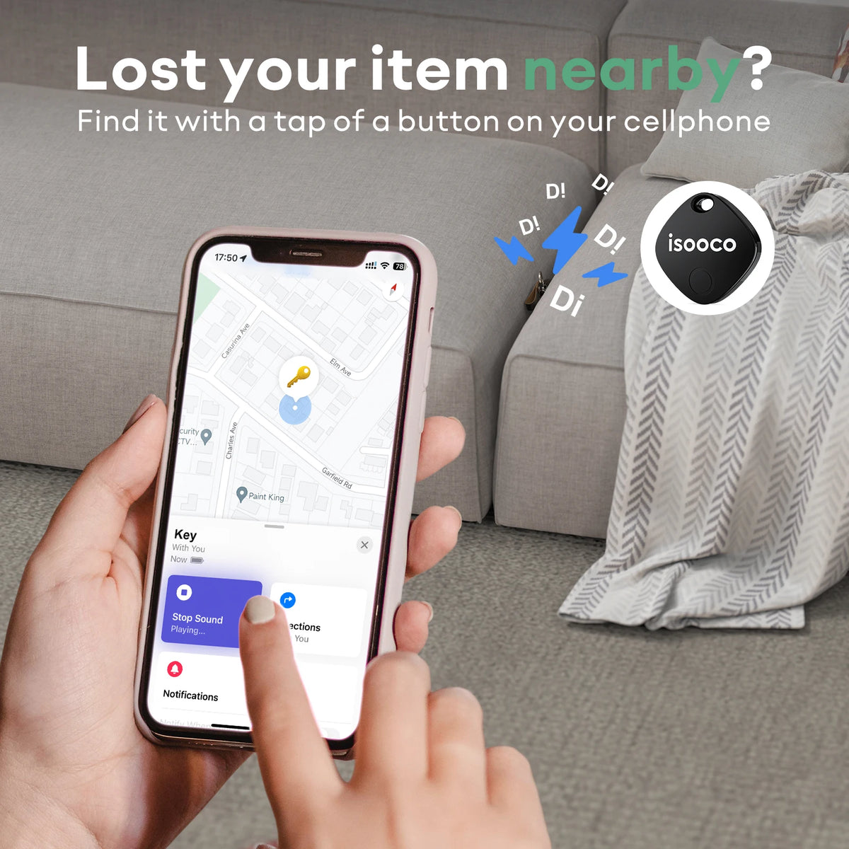 isooco Mini Bluetooth Tracker - Smart Keychain Locator for iOS