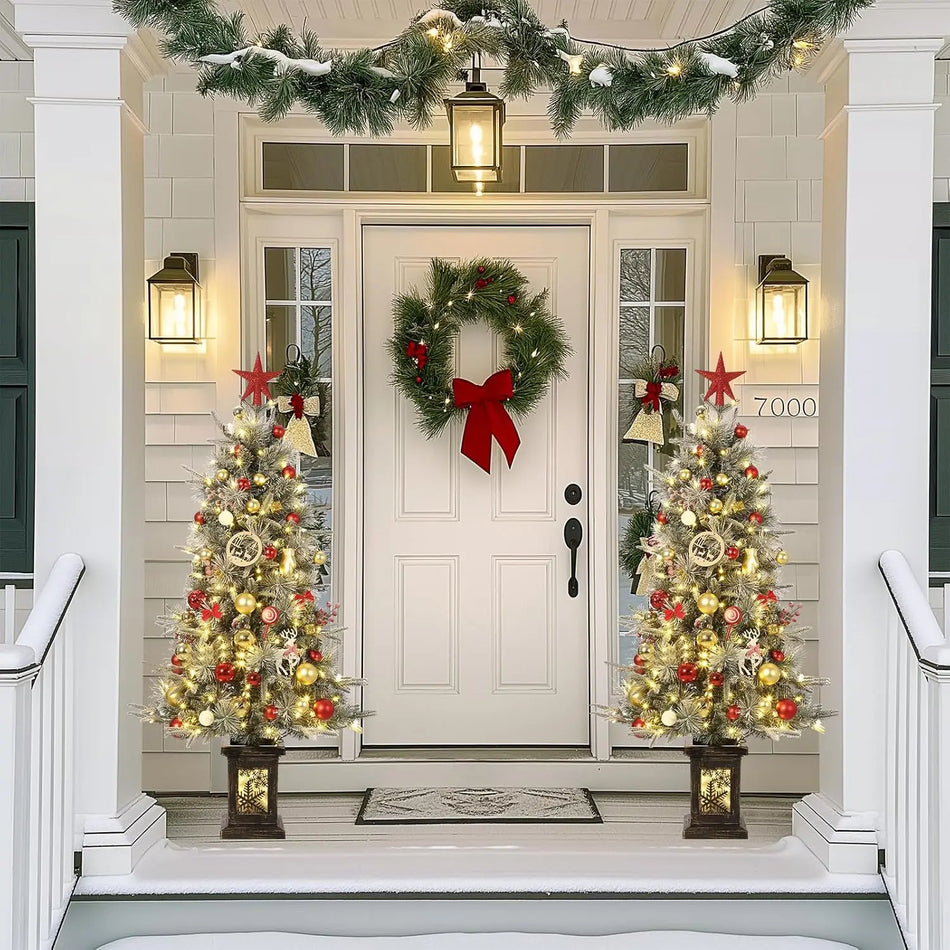 LED Lighted Artificial Christmas Tree with 150 Lights, 9 Modes, Snowflake Base, Outdoor Plastic