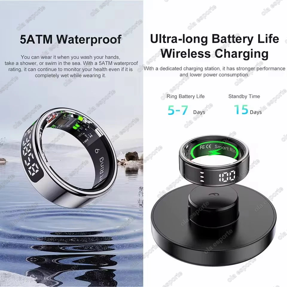 LED Display Smart Ring for Heart Rate &amp; Blood Oxygen Monitoring | Multi Sports Mode | Waterproof