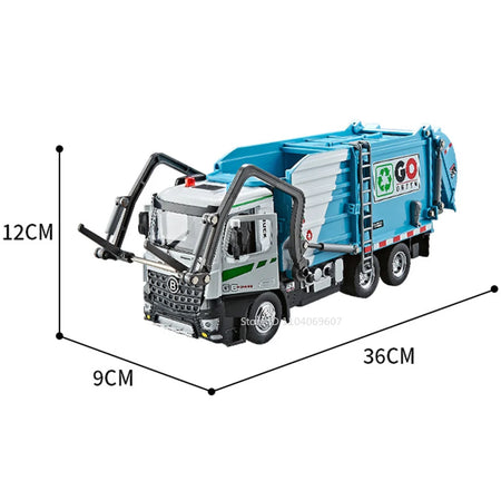 1:18 Model Toy Electric Sanitation Garbage Trucks Metal Diecast Alloy Crane Sound Light Doors Opened Engineering Vehicle Gifts Garbage Truck Blue