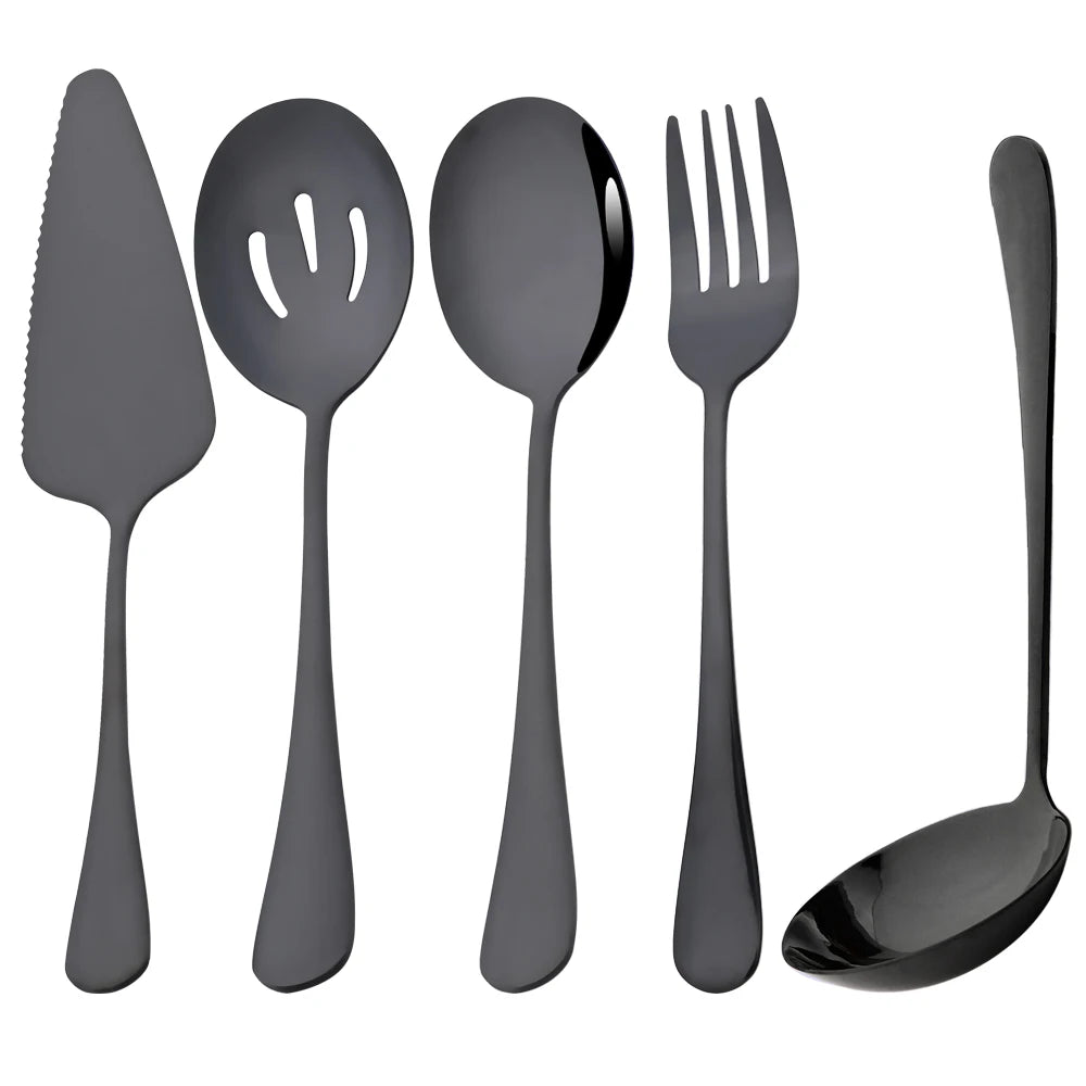 KNGZI 5/7Pcs Serving Utensils Set &ndash; Eco-Friendly Stainless Steel Design 5pcs Black