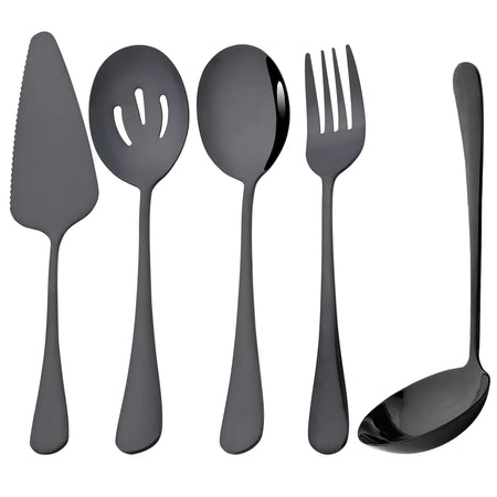 KNGZI 5/7Pcs Serving Utensils Set &ndash; Eco-Friendly Stainless Steel Design 5pcs Black