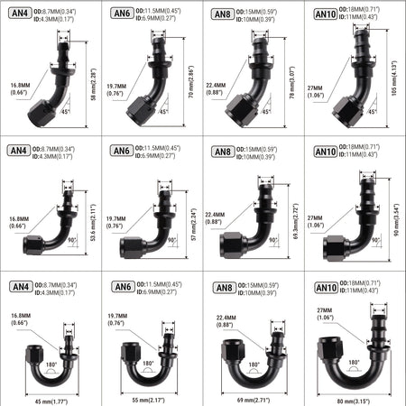 PIKBUK Universal AN4 6 8 10 12 Push-on Hose End Fittings Fuel Oil Cooler Hose Fitting 180 Degree Reusable Connection Adapter by InterCyprus Trading Ltd