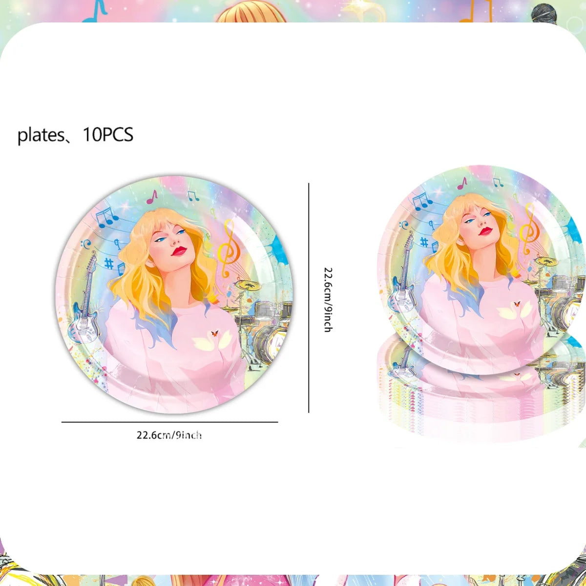 Taylor Swift Birthday Party Decoration Set - Disposable Tableware &amp; Supplies 9 inch Plate-10pcs