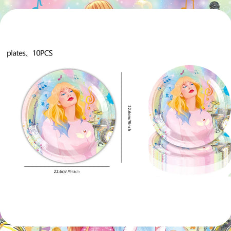 Taylor Swift Birthday Party Decoration Set - Disposable Tableware &amp; Supplies 9 inch Plate-10pcs