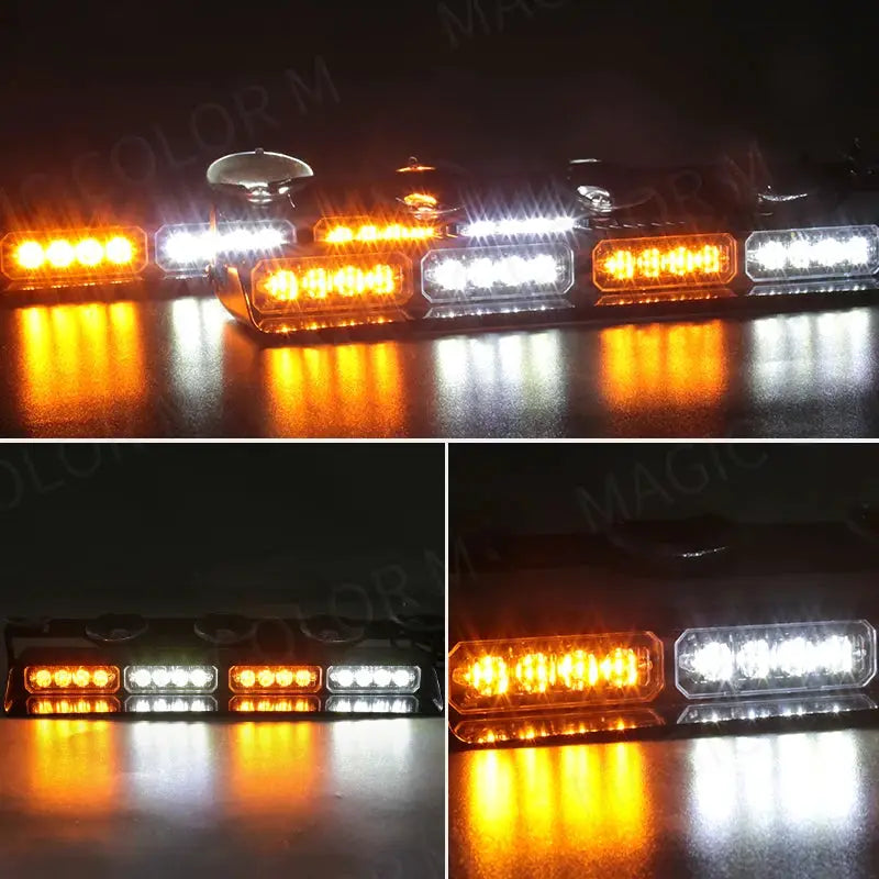 2-in-1 32 LED Car Strobe Lights For Emergency Flash Warning Lamp Windshield Bar Red Blue Amber White Waterproof Auto Assembly by InterCyprus Trading Ltd