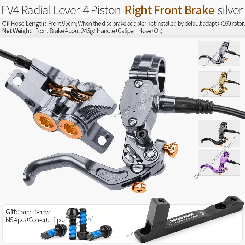 Frog Wake FV4 MTB Hydraulic Disc Brake Kit &ndash; 4 Piston FV4-RA-R-FRNT GREY