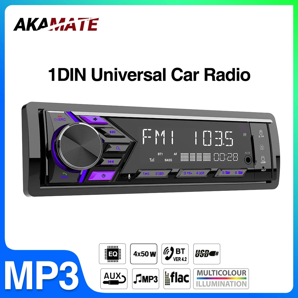 AKAMATE 1DIN Car Radio &ndash; Bluetooth MP3 USB TF Card Charging