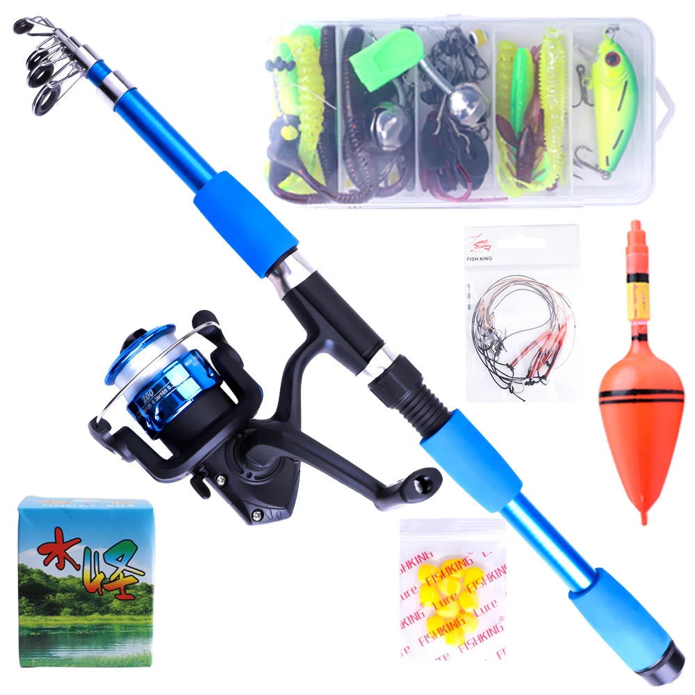 FISH KING Telescopic Fishing Rod Reel Combo - Carbon Fiber, Portable Kit blue-Combination / 1.8m
