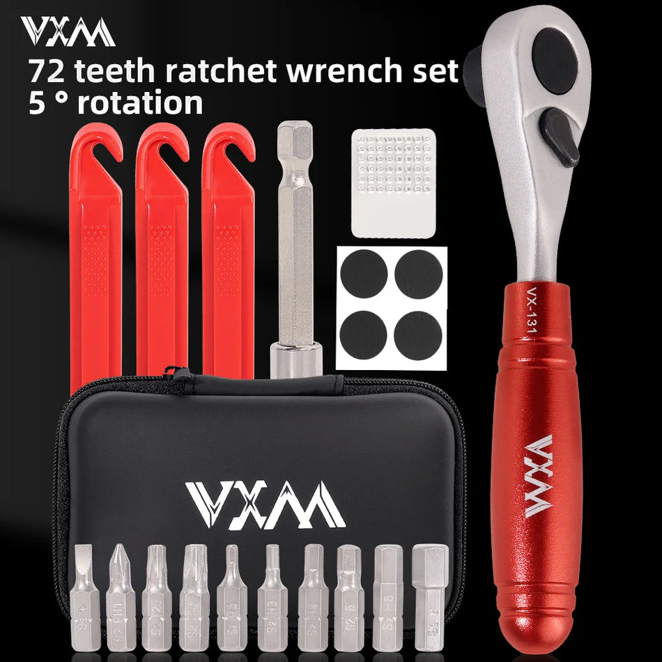 VXM Ратчет Ключ Велосипеден Инструмент Комплект с Помпа, Патч и Ремонт