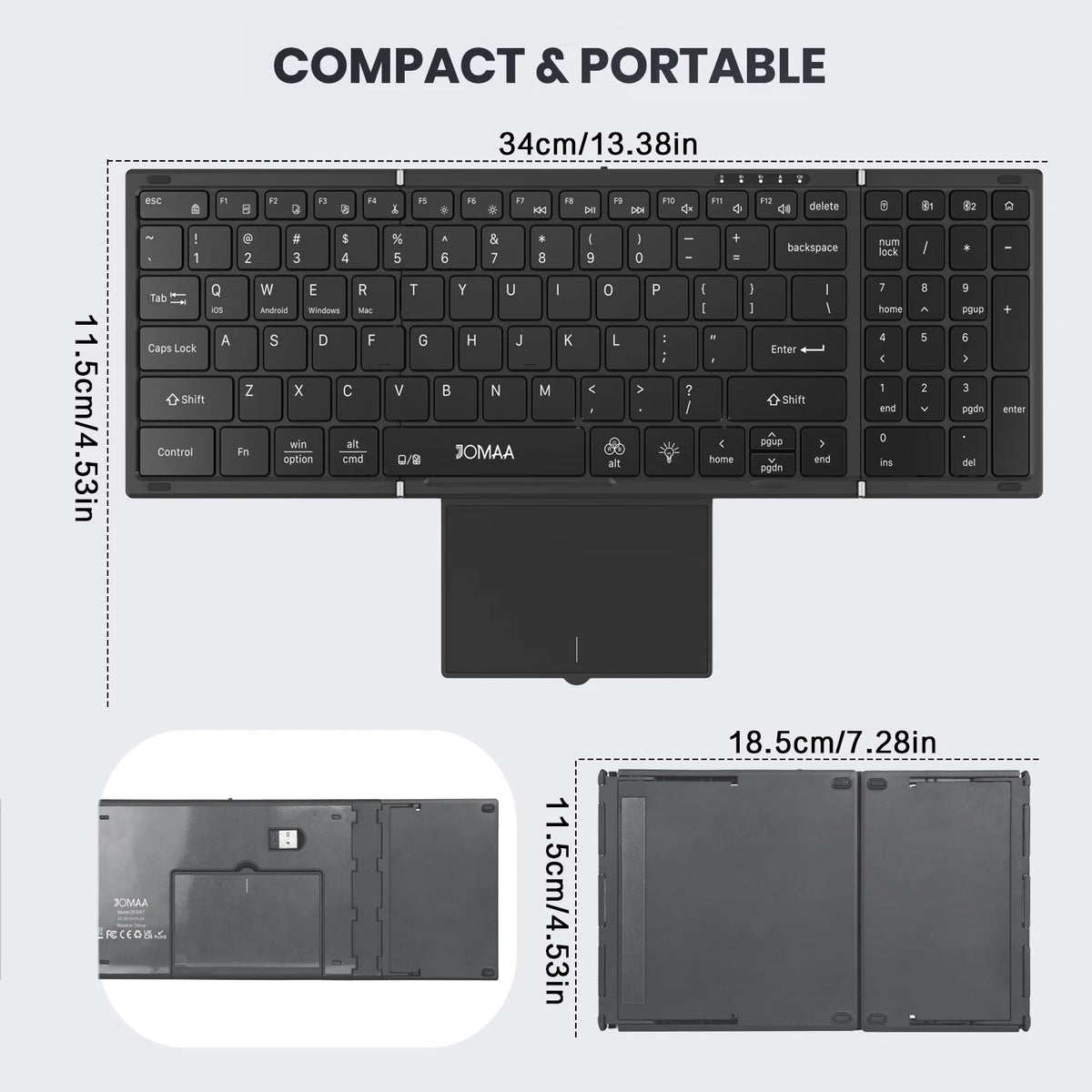 JOMAA Folding Keyboard - Touchpad Number Pad RGB Backlit
