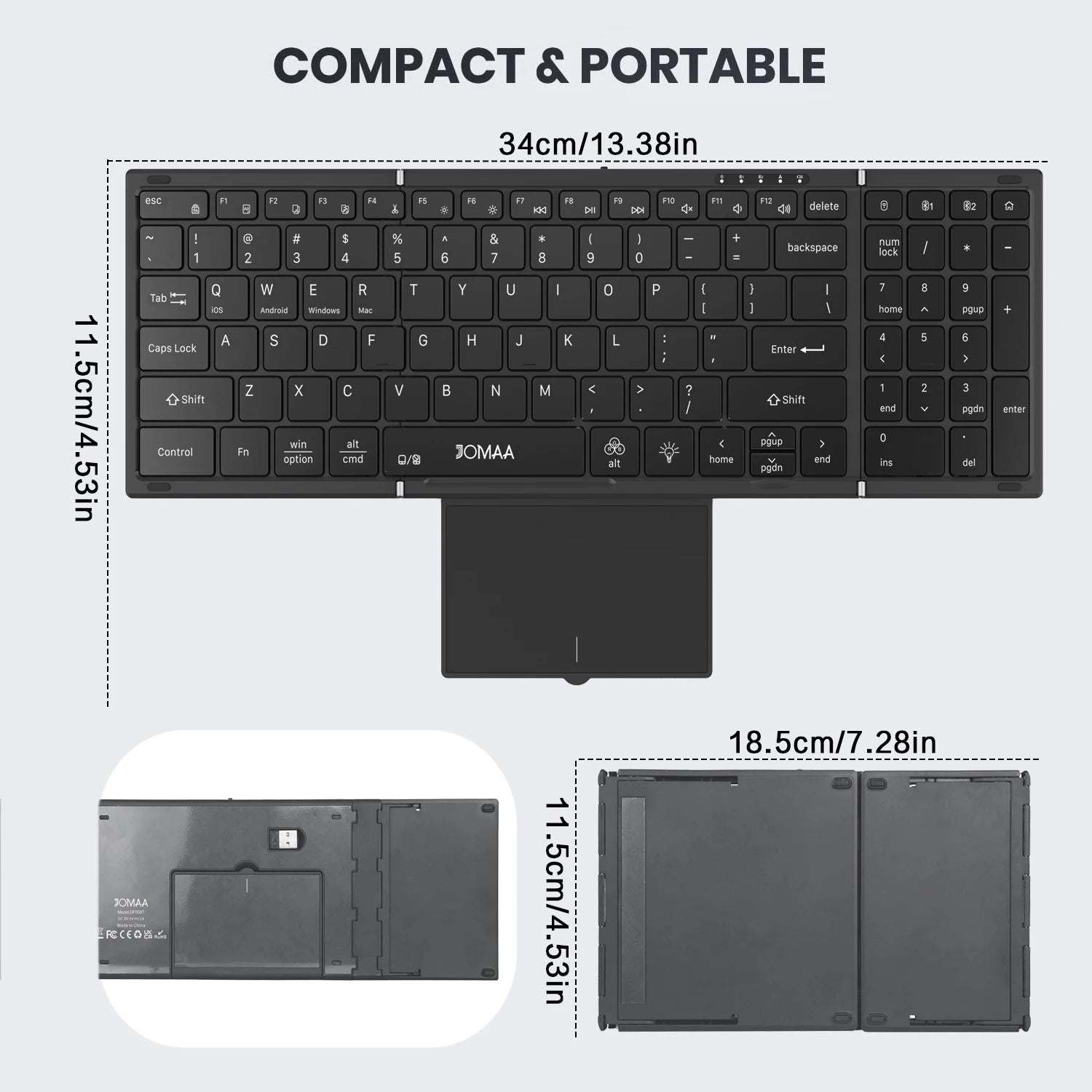 JOMAA Folding Keyboard - Touchpad Number Pad RGB Backlit