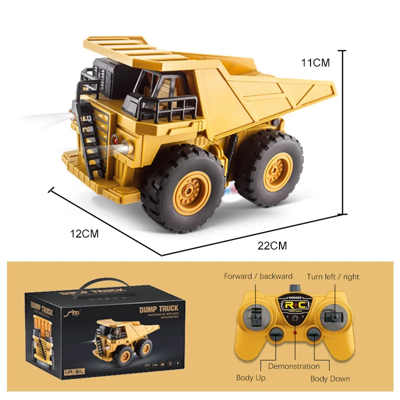 BigShu 1:24 9CH Remote Control Bulldozer Truck with Shovel and Excavator Features QH26-02D