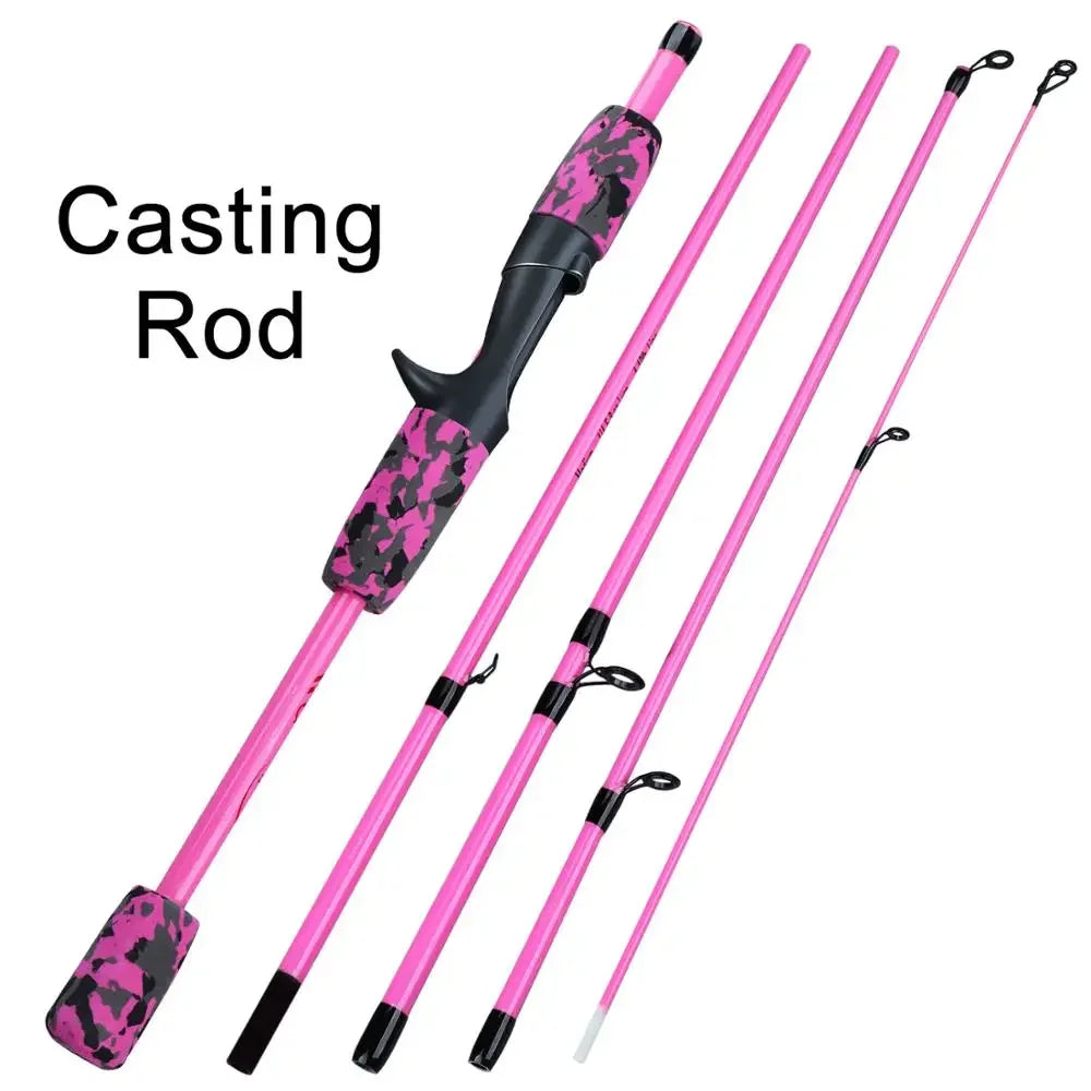 Sougayilang 5 Section Portable Travel Fishing Rod - Ultralight, EVA Handle, Spinning &amp; Casting Pink Casting