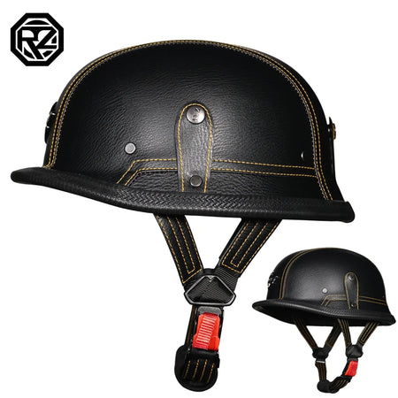 ORZ Retro Motorcycle Helmet &ndash; PU Leather Wrapped WWII Style 5 / L