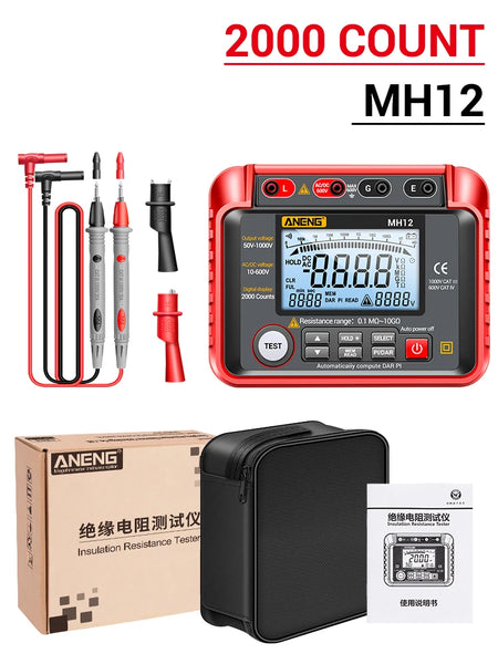 ANENG MH12 Digital Megohmmeter &ndash; Wide Measuring Range mh12  Red  with box