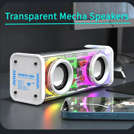 Transparent TWS Bluetooth Speaker 5.0 with Double Bass Diaphragm, RGB Lights, and Dual Subwoofer for Party Music