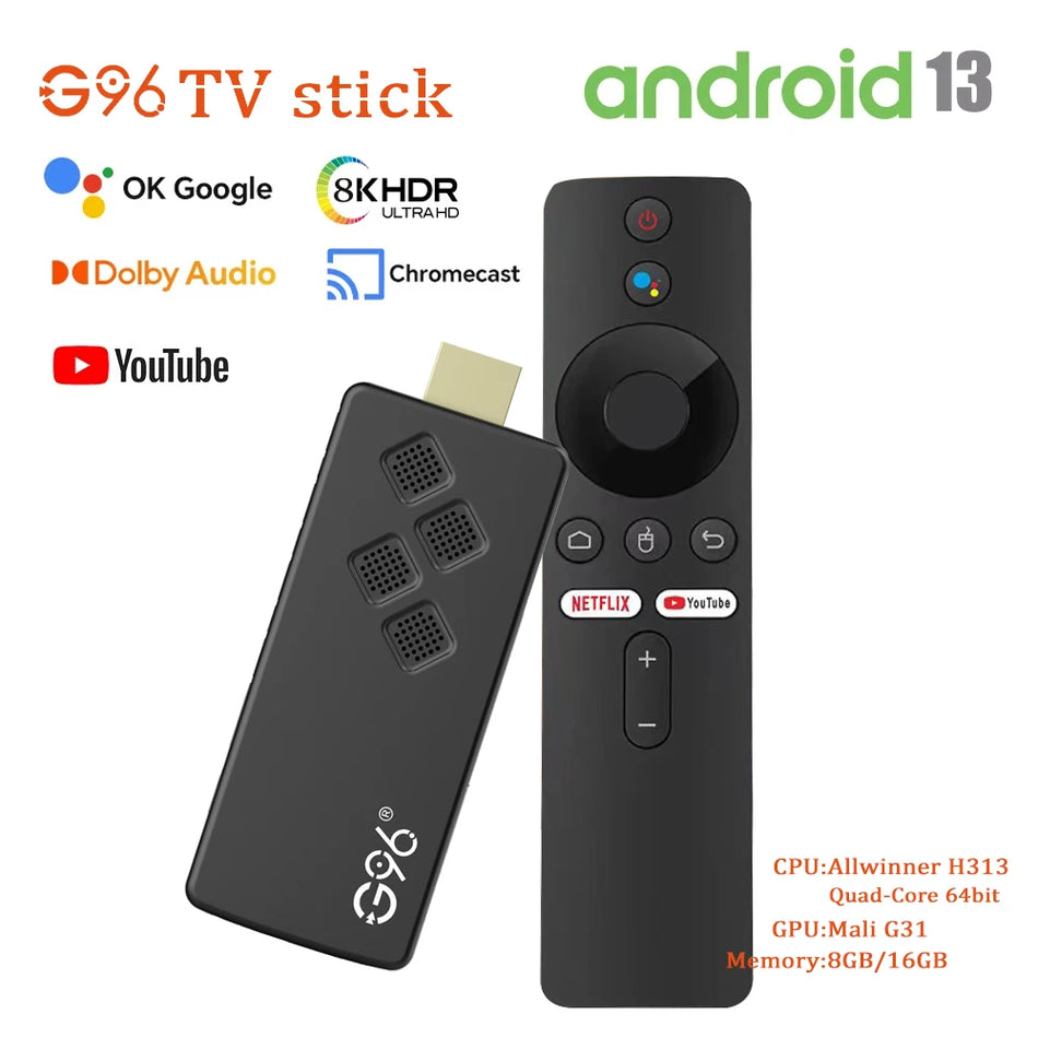 Global Version Android13 G96 TV Stick 8K | Portable Streaming Media Dongle
