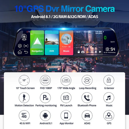 AEECO 4G Car DVR Mirror - 1080P Dual Lens Night Vision