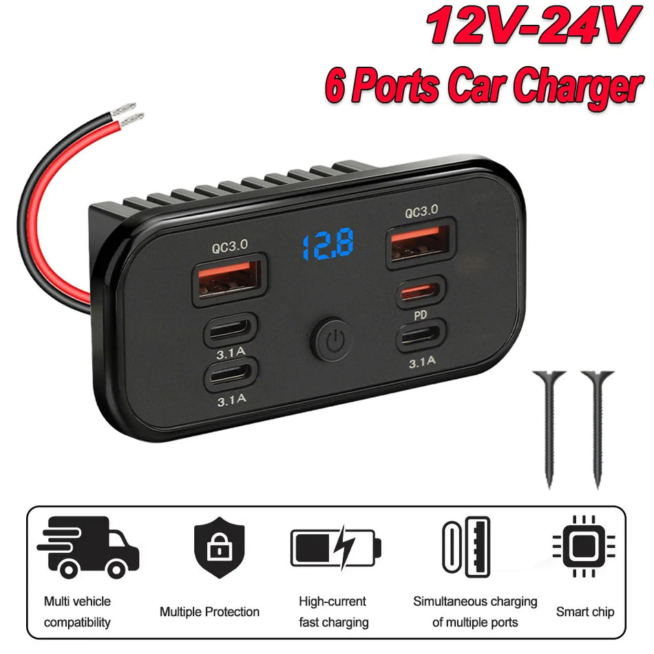 Panel de toma de carga rápida para coche QC3.0 PD3.0 con interruptor