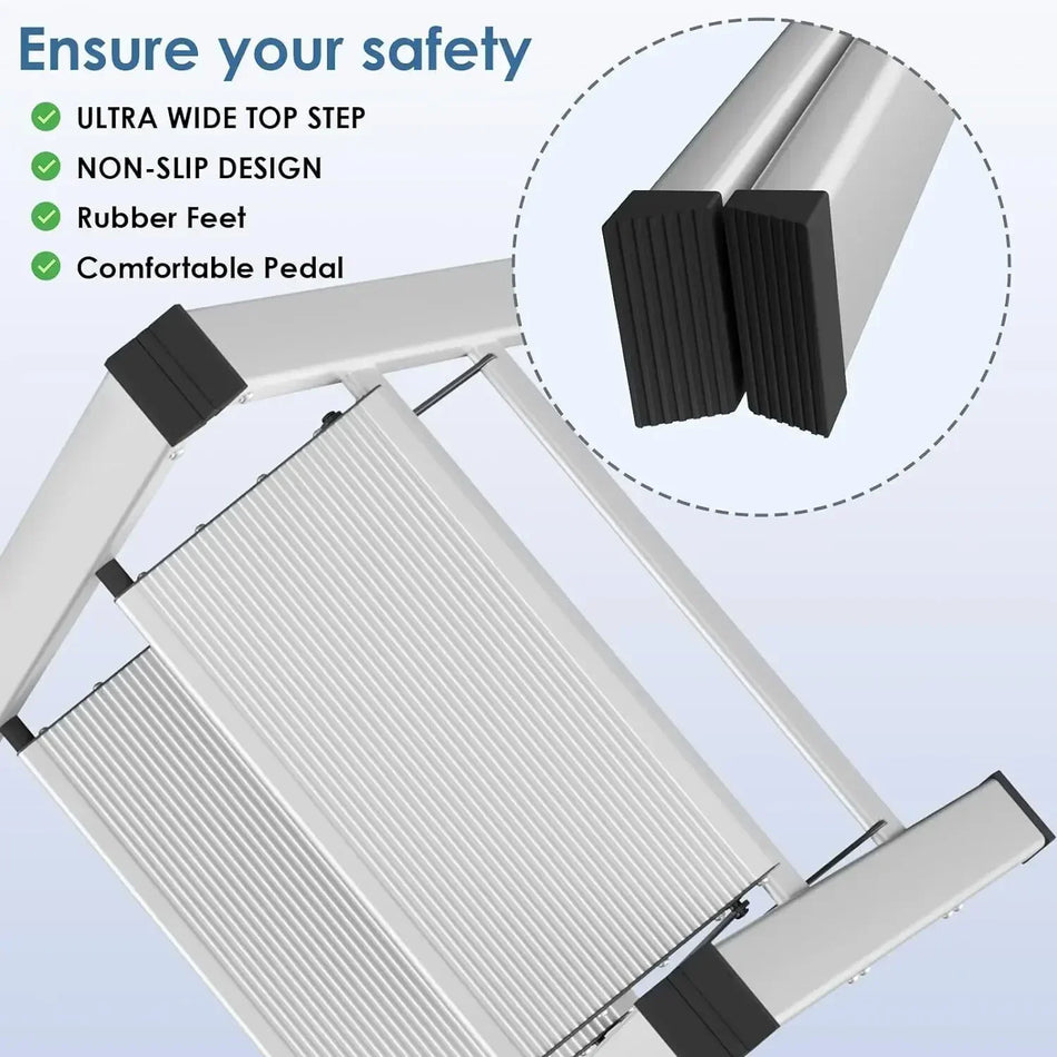 Escada de Alumínio Dobrável 3 Quartos Degraus Antiderrapante 150kg