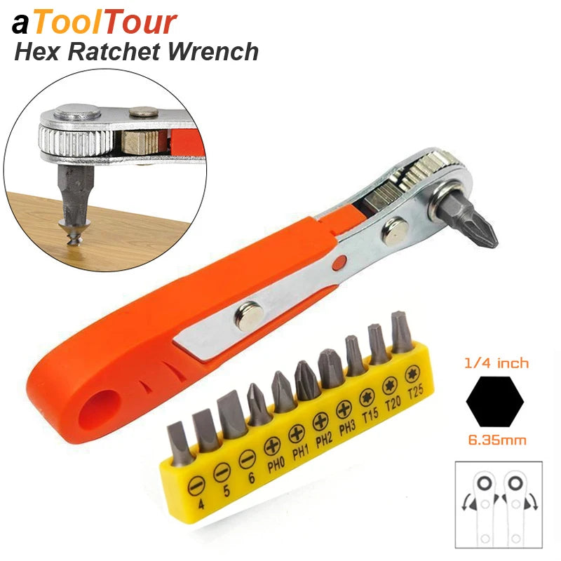 Mini Ratchet Wrench Screwdriver 1/4 Hex - Quick Release Socket Handle for Car Repair