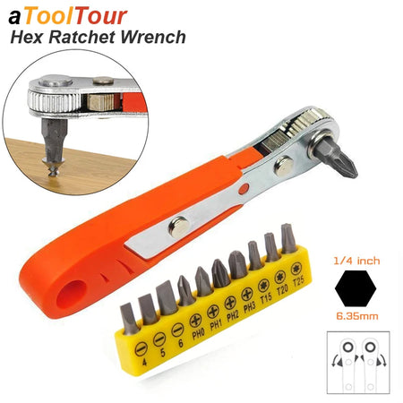 Mini Ratchet Wrench Screwdriver 1/4 Hex - Quick Release Socket Handle for Car Repair