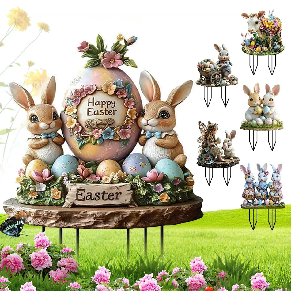 Uskršnji zeko vrtni štap akrilni vanjski 2D znak zeca