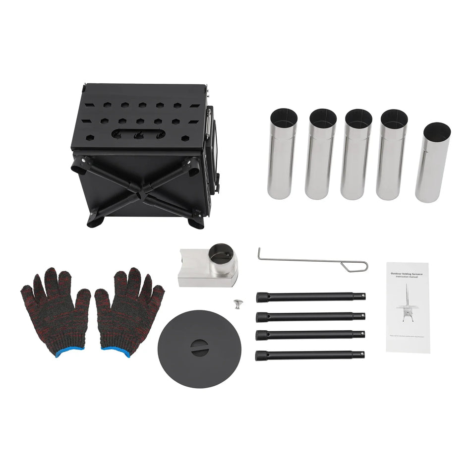 Portable Outdoor Stainless Steel Wood Stove With Chimney For Camping And Cooking