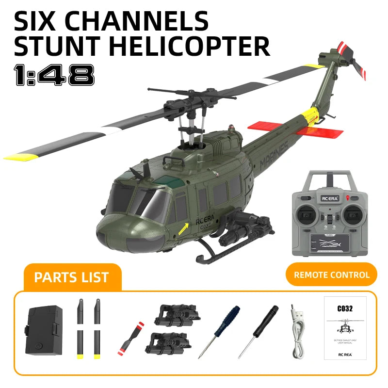 C032 UH-1 Brushless RTF RC Helicopter &ndash; Advanced 6-Axis Gyroscope Control Green