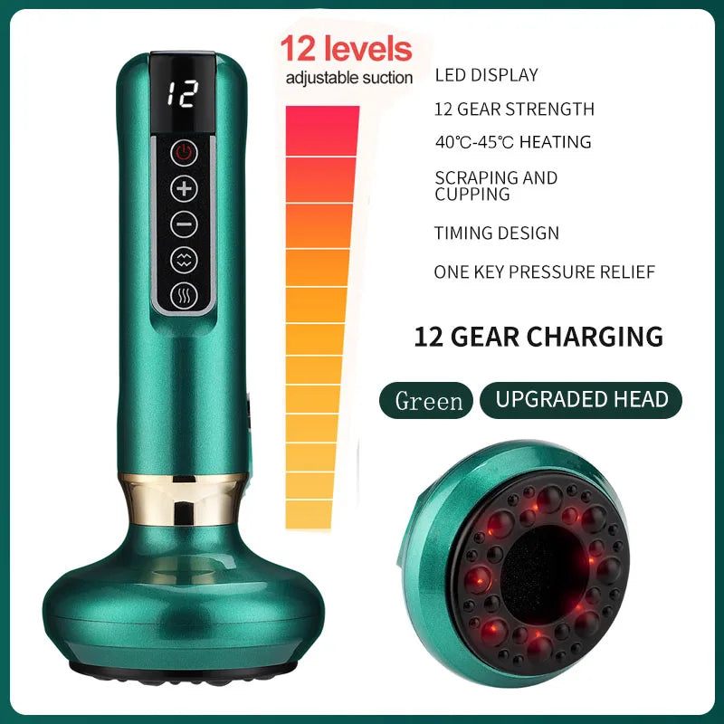 6/12 Gear Electric Cupping Massager - Anti Cellulite &amp; Body Slimming Device with Heat Therapy 12 gears green