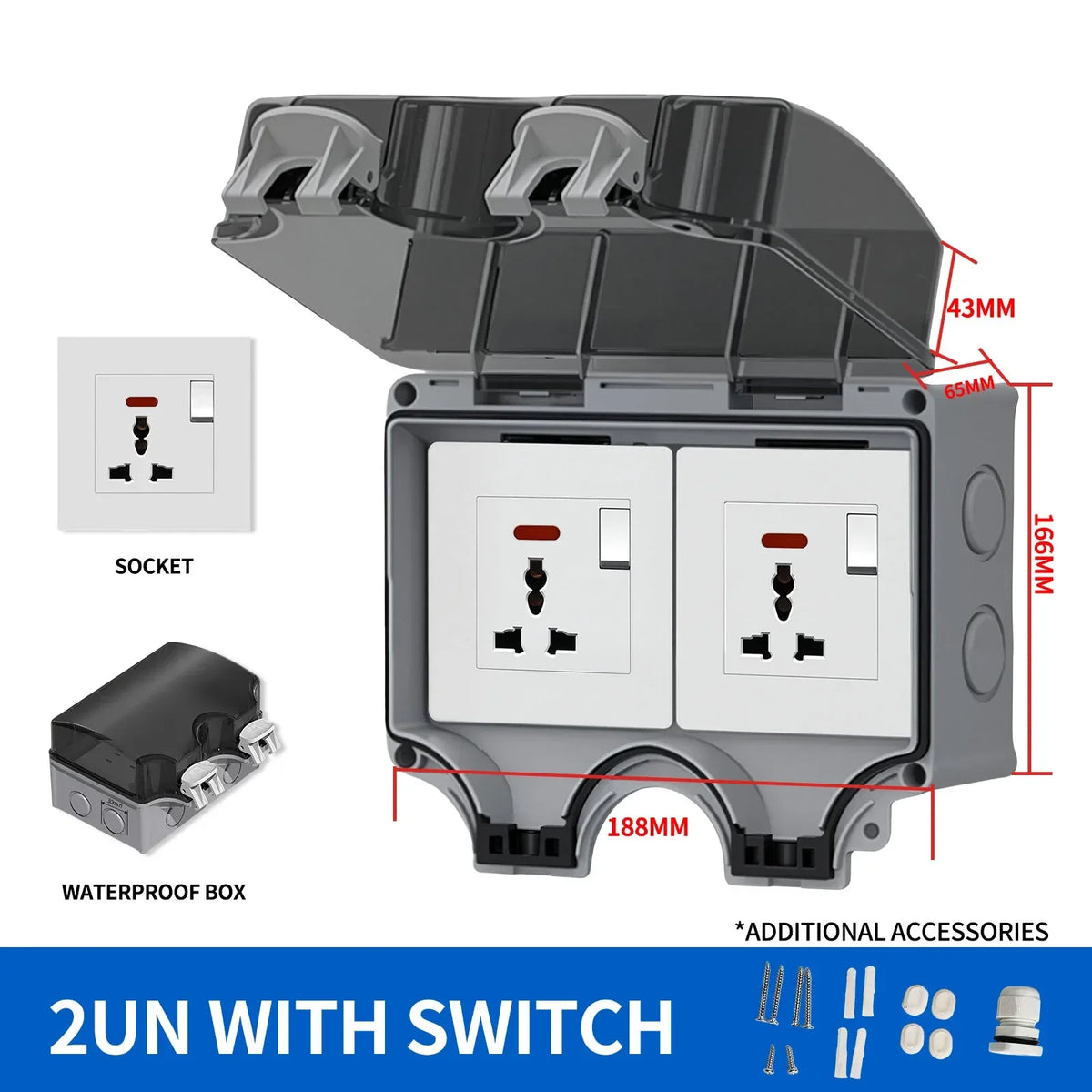 IP66 Outdoor Junction Box 3 Pin Connector &ndash; Panel Mount 2UN with switch
