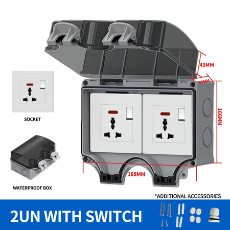 IP66 Outdoor Junction Box 3 Pin Connector &ndash; Panel Mount 2UN with switch