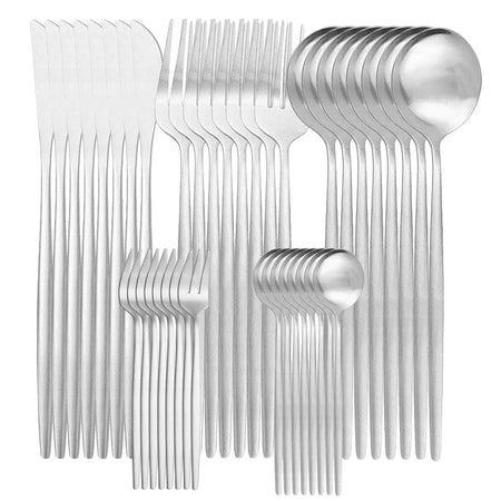 KNGZI 40Pcs Dinnerware Set &ndash; Elegant Matte Gold Cutlery Silver