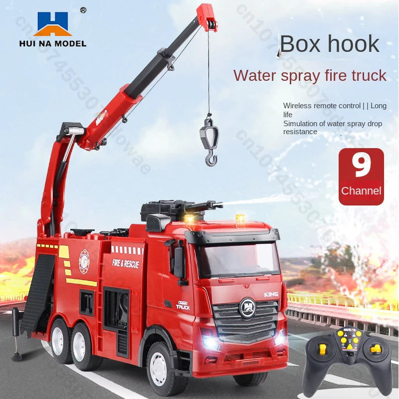 Camion de pompieri cu scară din aliaj Huina 1:18 9CH cu telecomandă și lumini