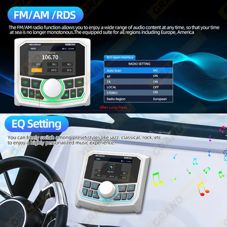 Grandnavi MS-54RV MP5 Stereo - IPX5 Waterproof Bluetooth