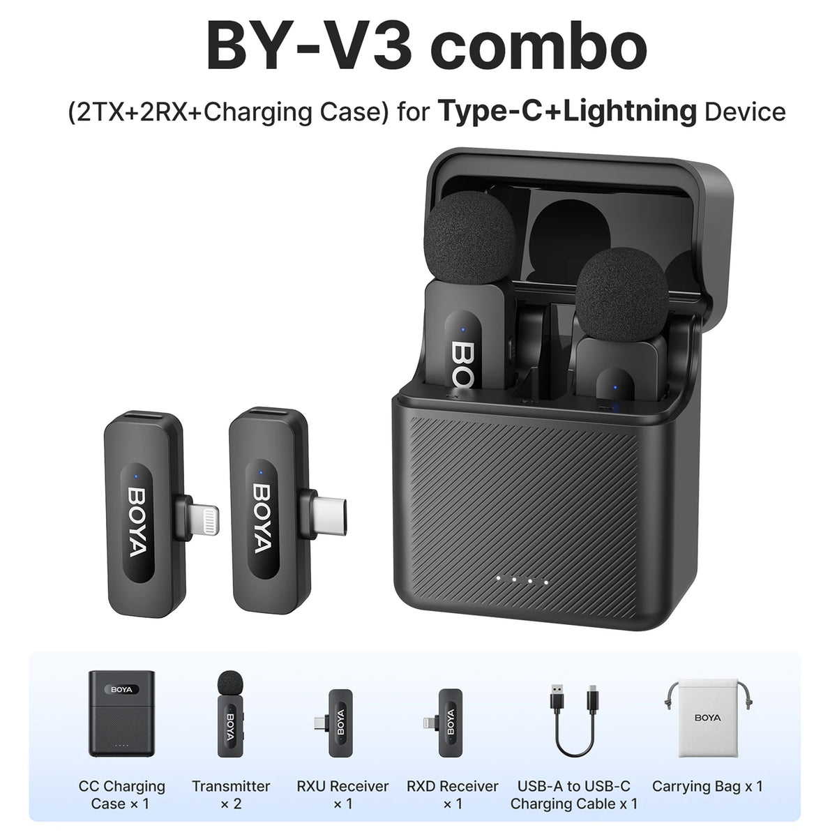 BOYA BY-V3 Wireless Lavalier Microphone with Noise-Cancelling for Superior Audio Recording BY-V3 Combo