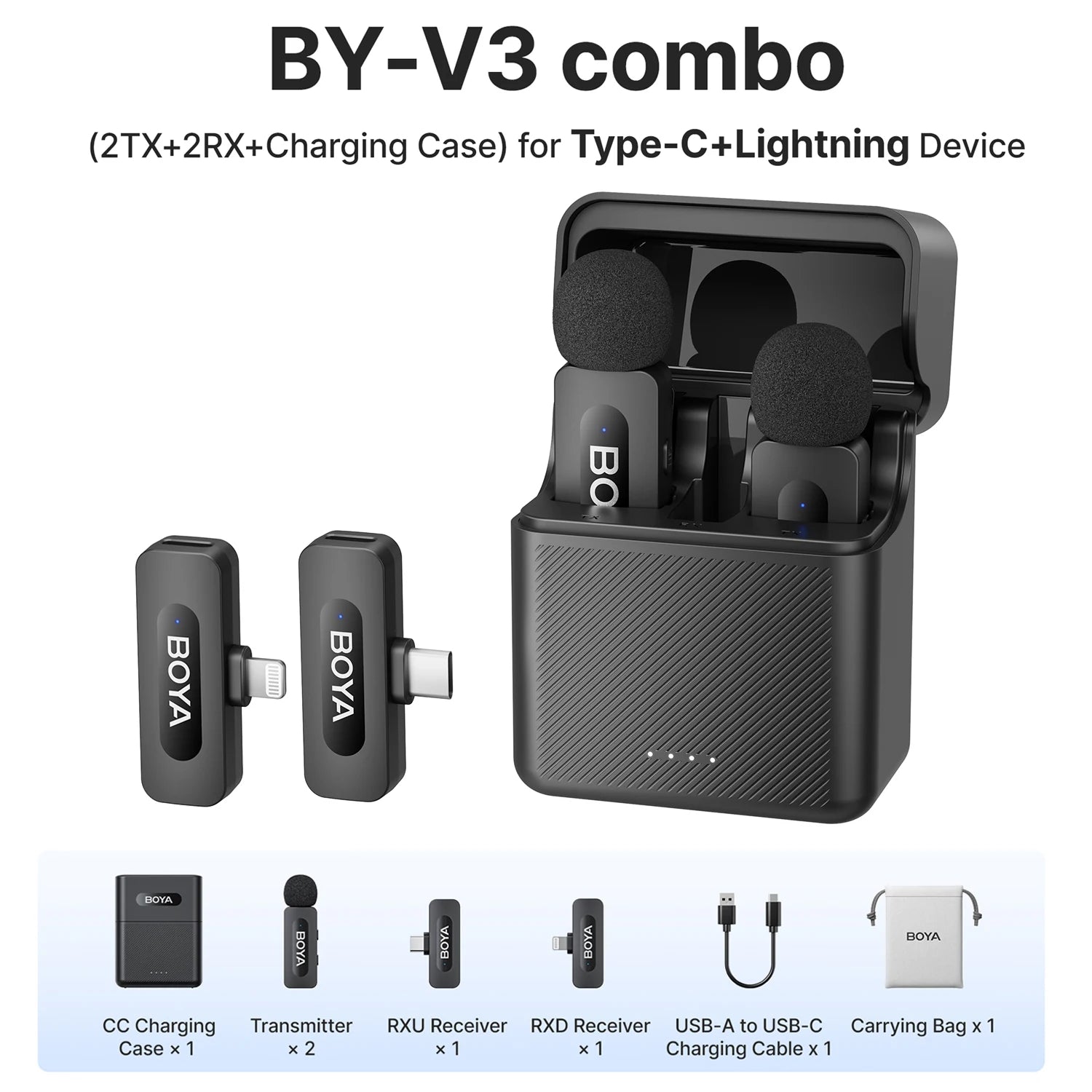 BOYA BY-V3 Wireless Lavalier Microphone with Noise-Cancelling for Superior Audio Recording BY-V3 Combo
