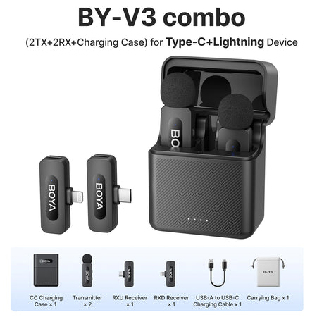 BOYA BY-V3 Wireless Lavalier Microphone with Noise-Cancelling for Superior Audio Recording BY-V3 Combo