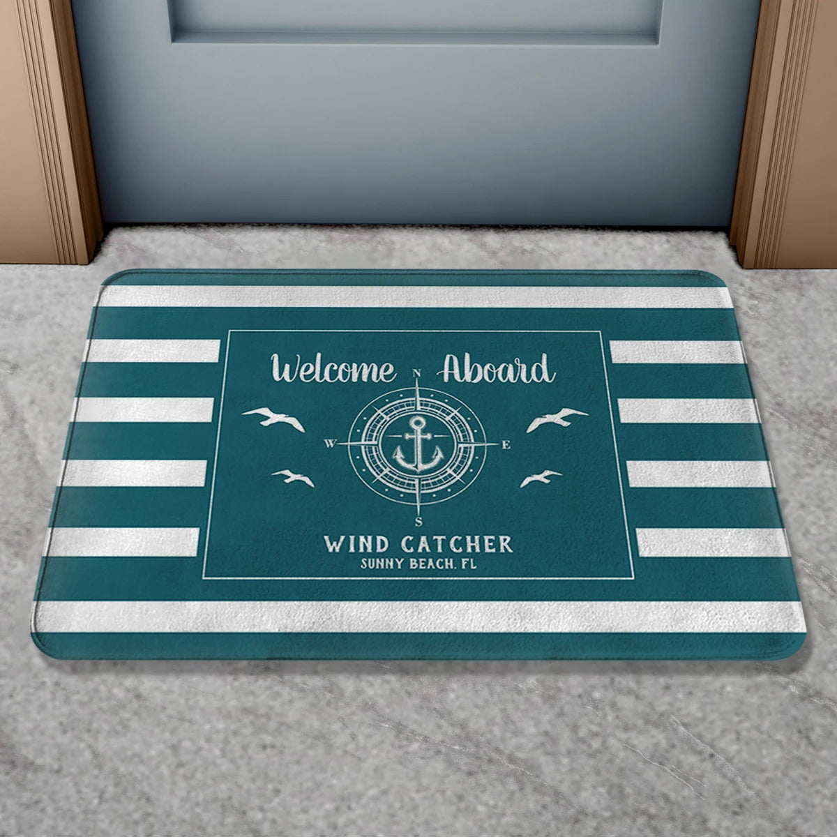 Custom Boat Name Non Slip Nautical Theme Doormat | Personalized Bath Rug