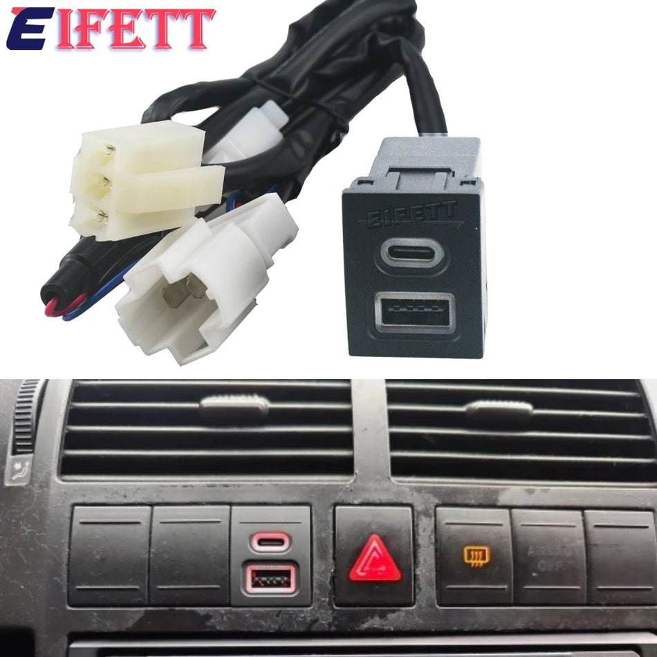 Car Charger Adapter With Dual QC3.0 Type-C PD For VW Polo 9N 9N3 2004-2011