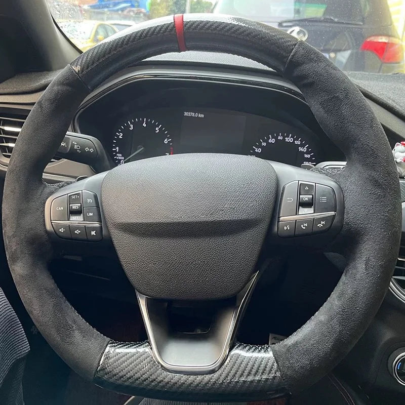 Nakładka na kierownicę z zamszowej skóry z wykończeniem z włókna węglowego do Ford Focus