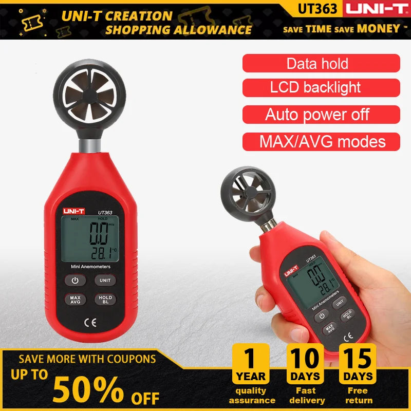 UNI-T UT363 Handheld Digital Anemometer for Wind Speed &amp; Temperature Measurement