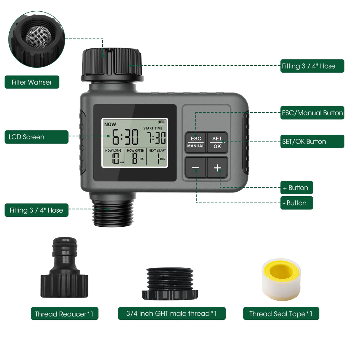 Insoma Automatic Water Timer - Intelligent Irrigation System with LCD Display