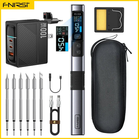 FNIRSI HS-02 Adjustable Temperature Soldering Iron &ndash; Precise 100 to 450&deg;C Control HS-02A-6 Tips-100W