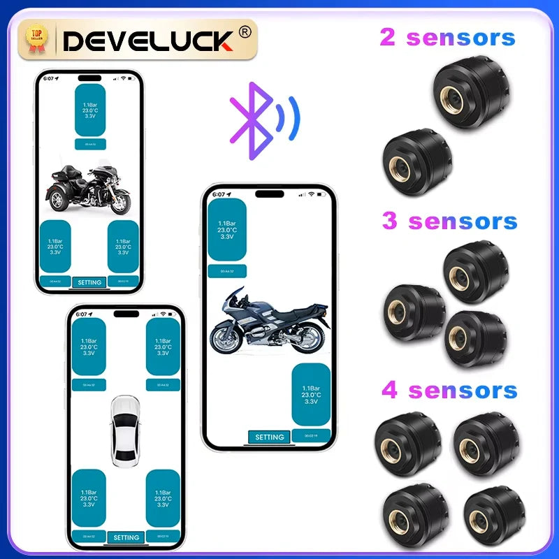 Develuck Univerzální TPMS Monitor Tlaku v Pneumatikách Android Displej s Bluetooth 5.0 Skutečné Časové Čtení