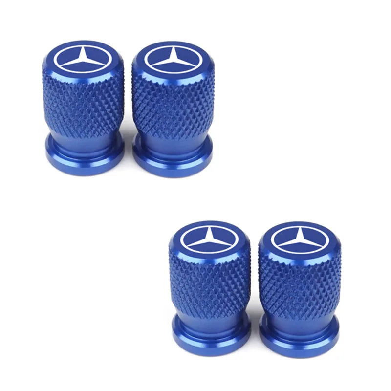 Mercedes Benz Tire Valve Caps &ndash; 4pcs Aluminum Airtight Covers for B/C/E/S Class, A Class, C200L, GLC, GLK, CLA, GLA Blue