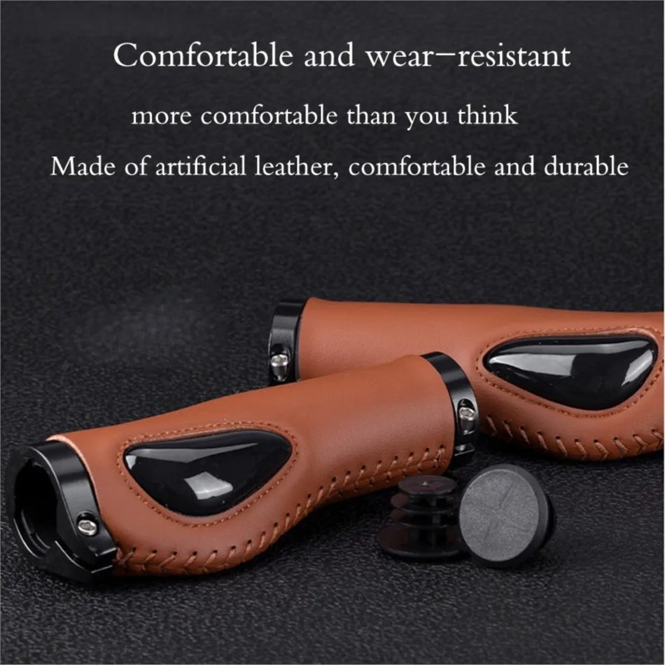 Brown Leather Bike Grips, Anti-Slip Handlebar Covers