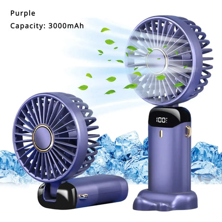 5000mAh Rechargeable Portable Fan with 5 Speeds &amp; LED Display | XMSJ Purple 3000mAH